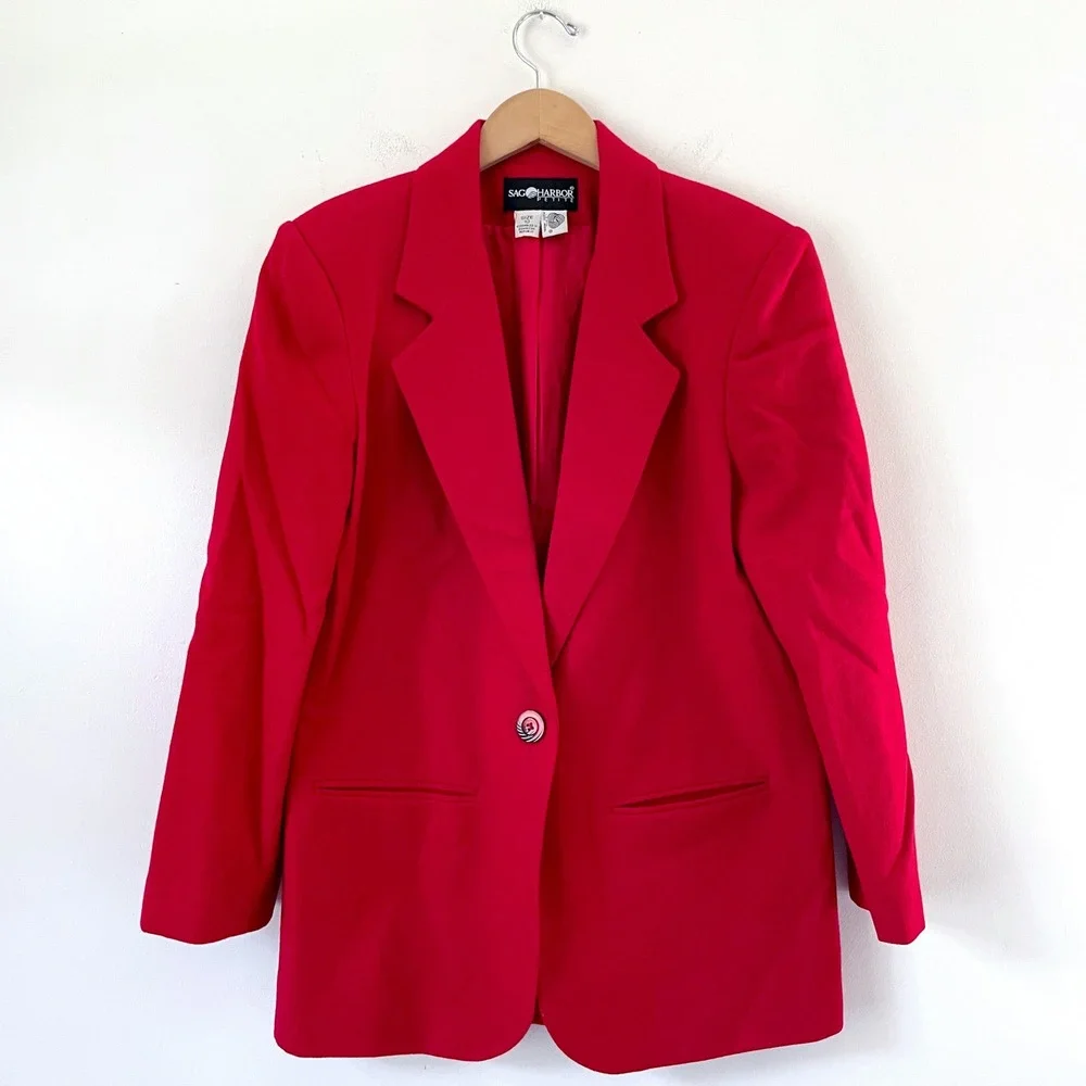 Vintage Red Wool Blazer Jacket Size 10 Preppy 90s Timeless Classic Old Money